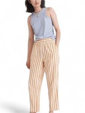 Madewell Linen/Cotton Blend Capri Pull-on Stretchy Striped Work Wear Size Small